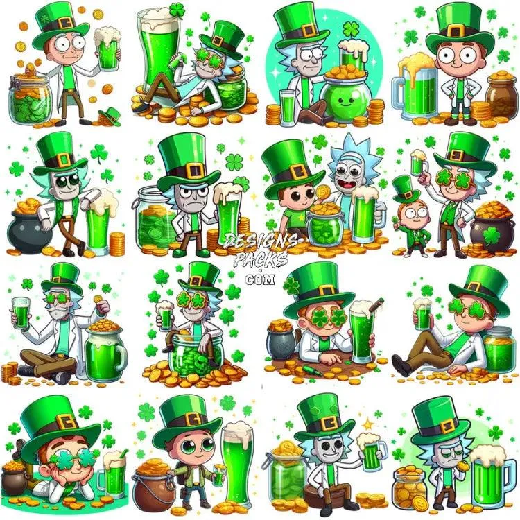 16 St. Patrick’s Day Morty Serie Rick Serie Designs Bundle PNG