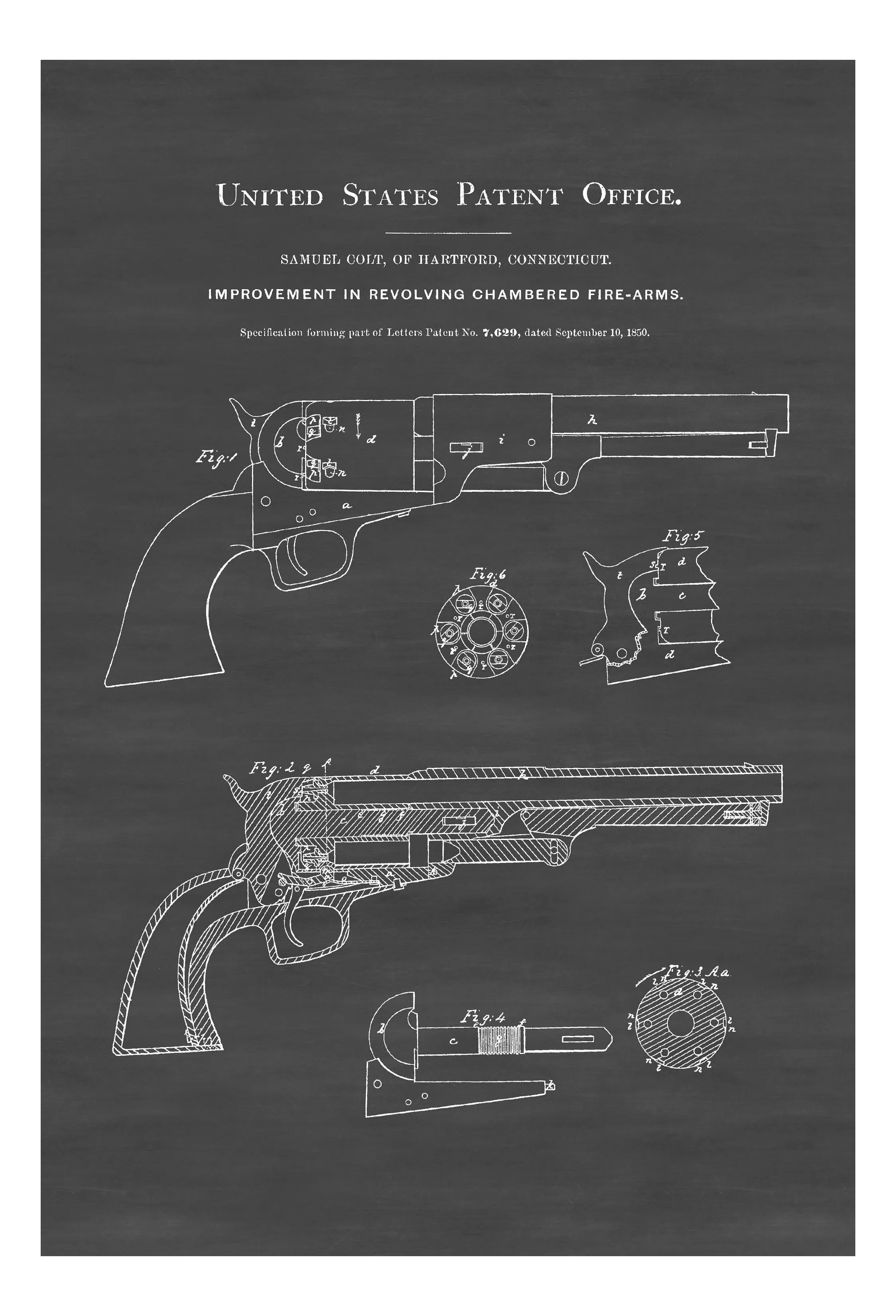 1850 Colt Revolver Patent - Patent Print, Wall Decor, Gun Art, Firearm Art, Colt Patent, Firearm Patent, Colt Firearm, Colt Revolver