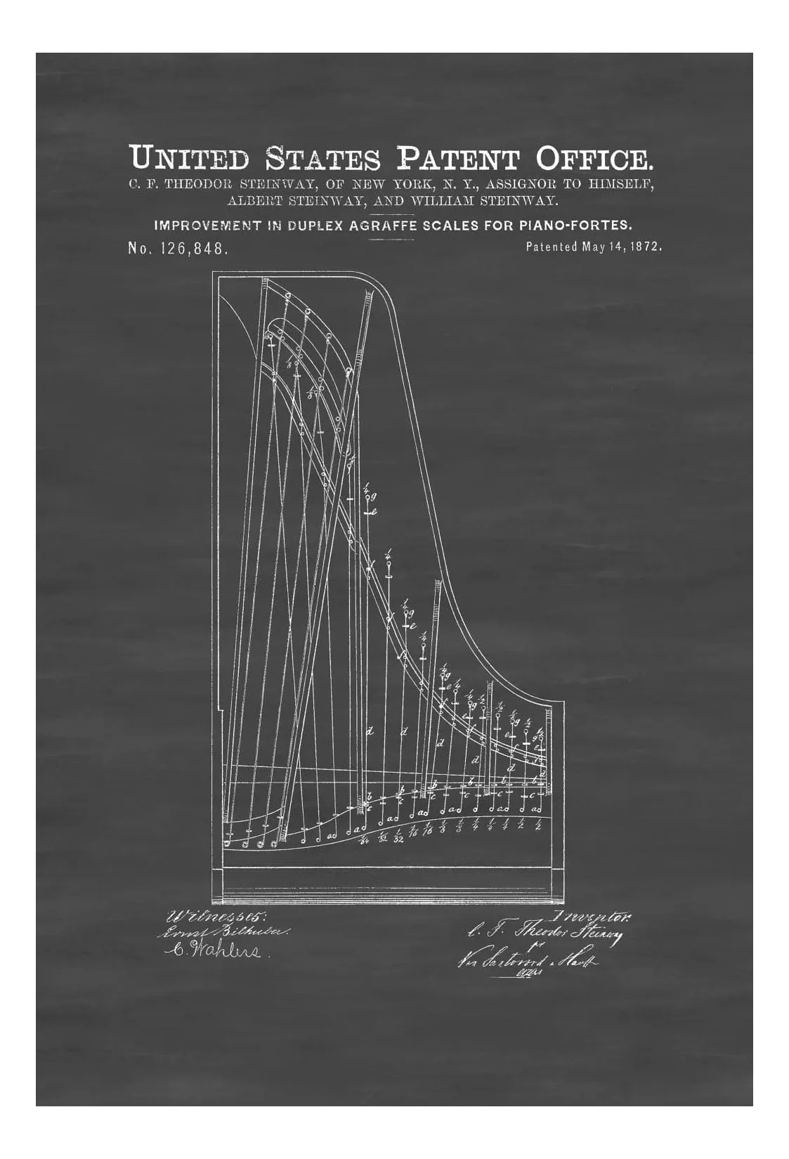1872 Steinway Piano Forte Patent - Patent Print, Wall Decor, Music Poster, Musical Instrument Patent, Piano Patent, Steinway Patent