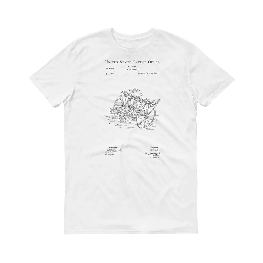 1882 Wheel Plow Patent T-Shirt - Patent Shirt, Vintage Equipment, Antique Gardening Tools, Patent Shirt, Gardening T-Shirt, Plow Patent