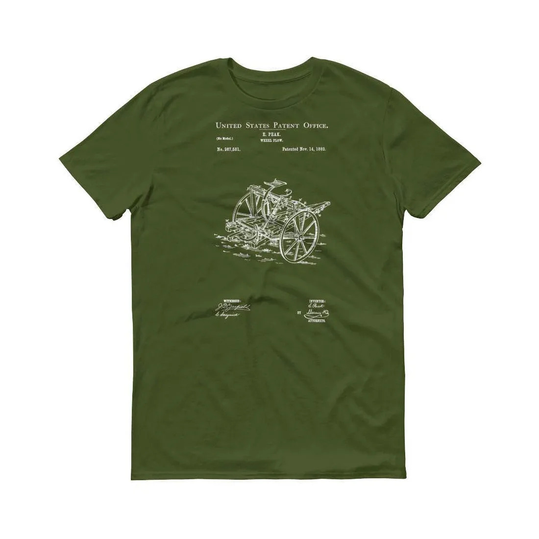 1882 Wheel Plow Patent T-Shirt - Patent Shirt, Vintage Equipment, Antique Gardening Tools, Patent Shirt, Gardening T-Shirt, Plow Patent