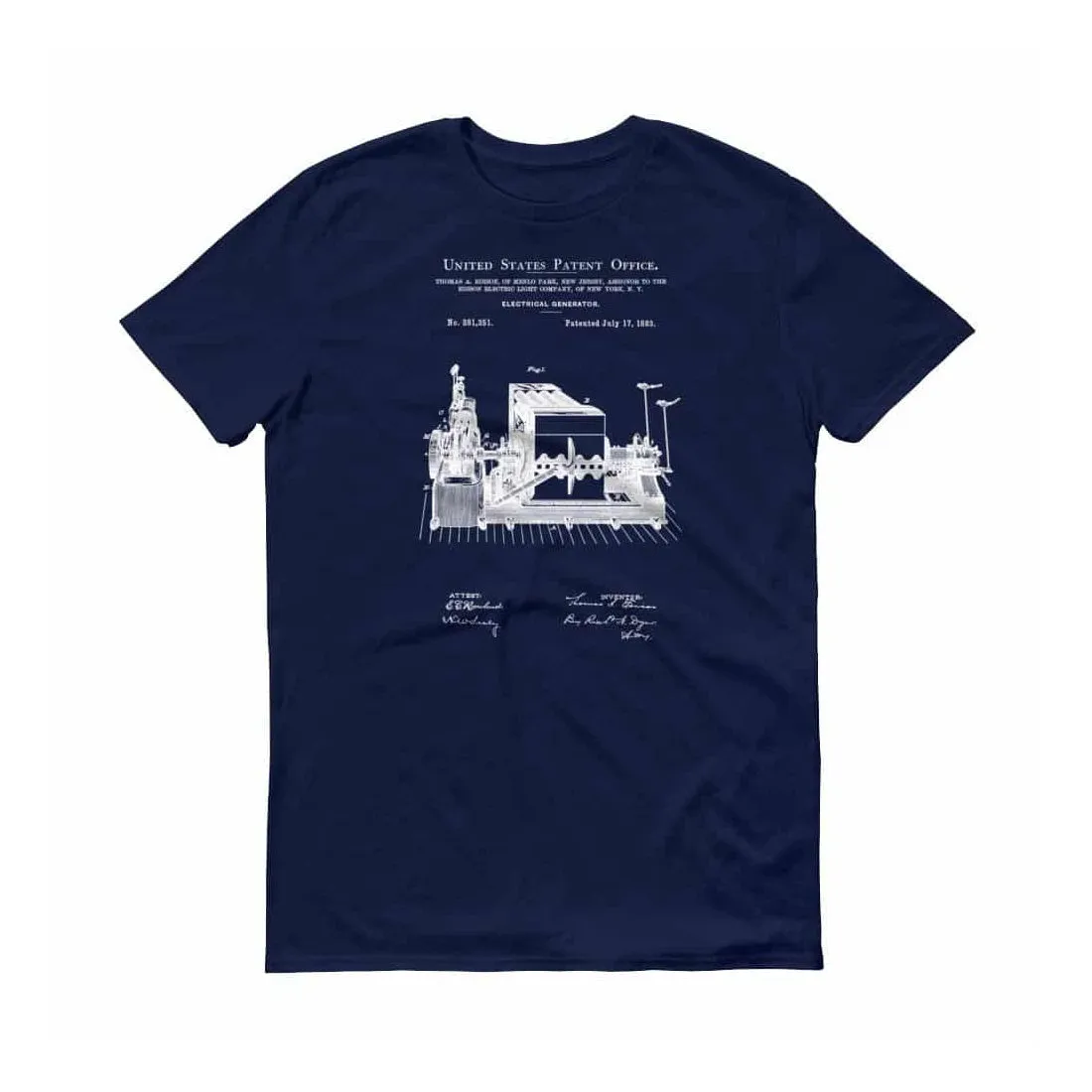 1883 Edison Electric Generator Patent T-Shirt - Edison T-Shirt, Edison Patent, Patent shirt, Old Patent T-shirt, Electric Generator T-Shirt