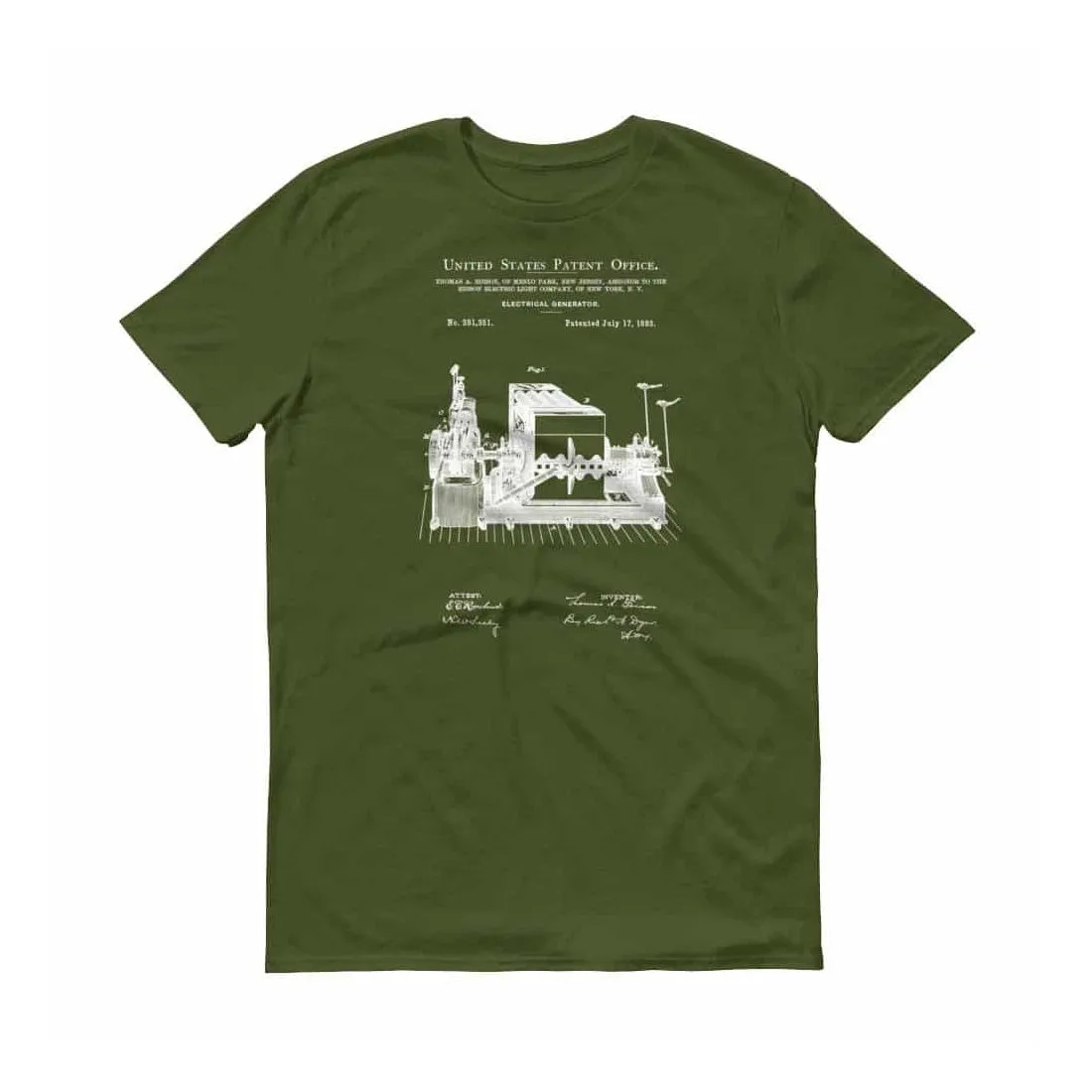 1883 Edison Electric Generator Patent T-Shirt - Edison T-Shirt, Edison Patent, Patent shirt, Old Patent T-shirt, Electric Generator T-Shirt