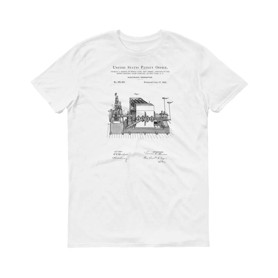 1883 Edison Electric Generator Patent T-Shirt - Edison T-Shirt, Edison Patent, Patent shirt, Old Patent T-shirt, Electric Generator T-Shirt