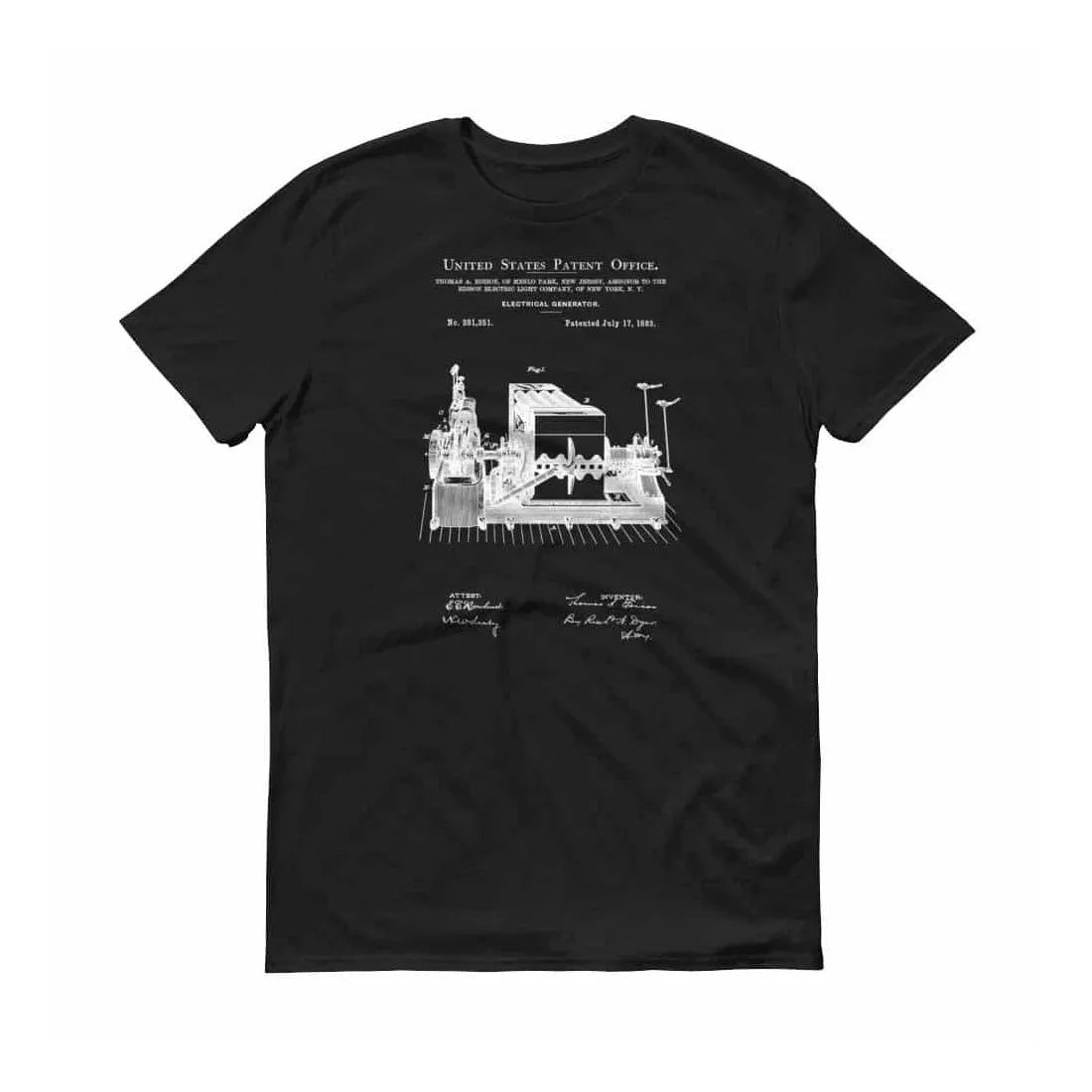 1883 Edison Electric Generator Patent T-Shirt - Edison T-Shirt, Edison Patent, Patent shirt, Old Patent T-shirt, Electric Generator T-Shirt