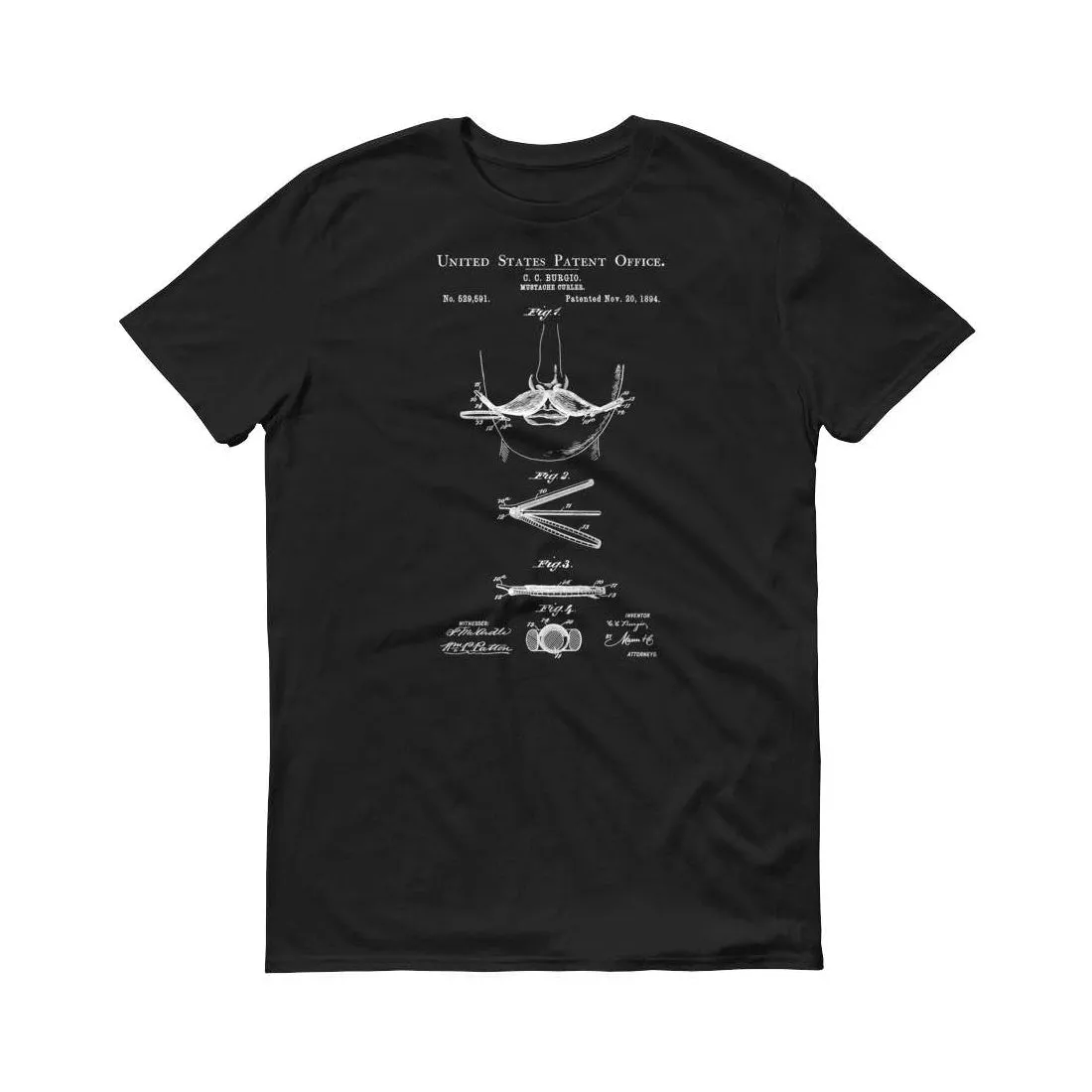 1894 Mustache Curler Patent T-Shirt - Barber T-shirt, Barber Gift, Patent t-shirt, Old Patent T-shirt, Hair Stylist Gift, Mustache T-Shirt
