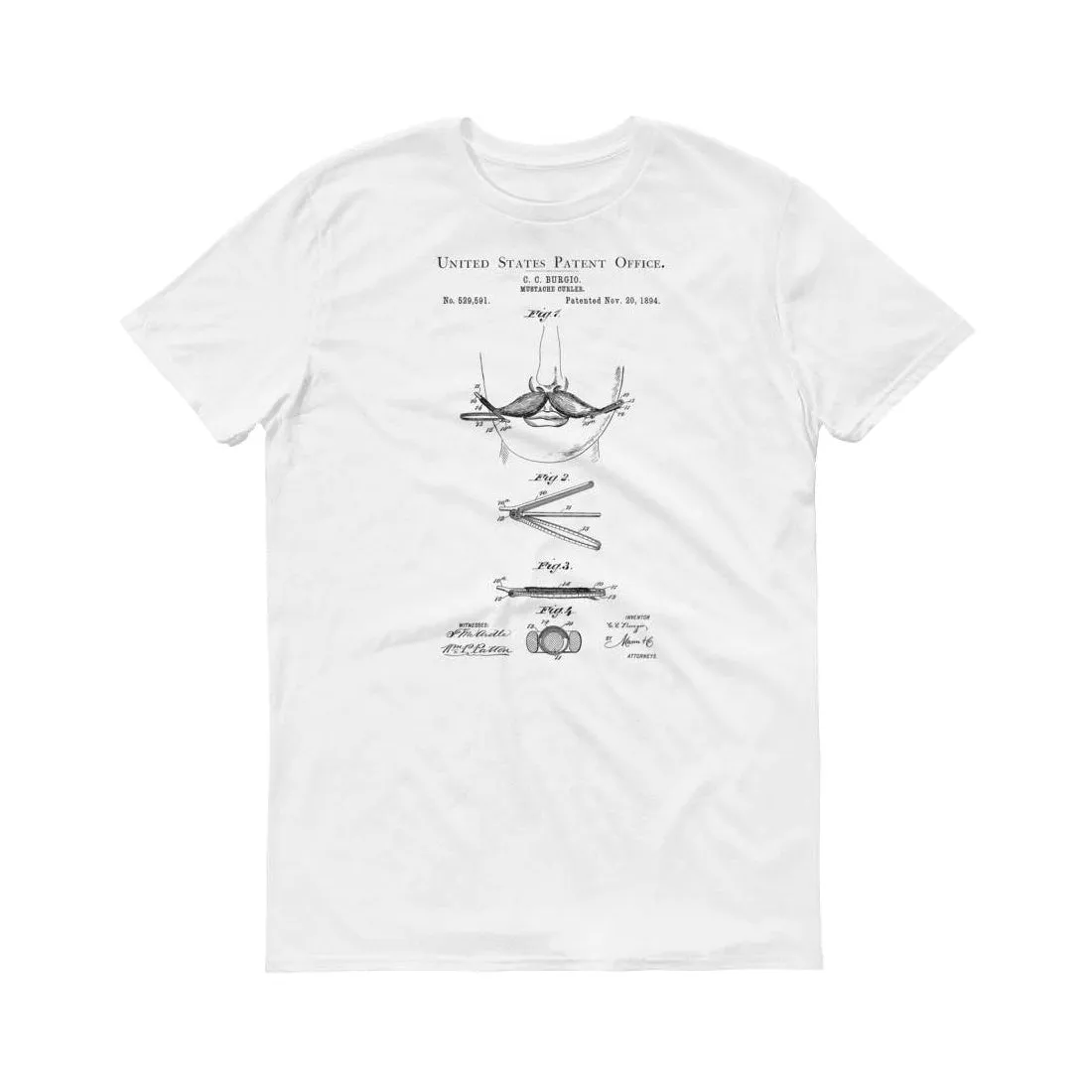 1894 Mustache Curler Patent T-Shirt - Barber T-shirt, Barber Gift, Patent t-shirt, Old Patent T-shirt, Hair Stylist Gift, Mustache T-Shirt