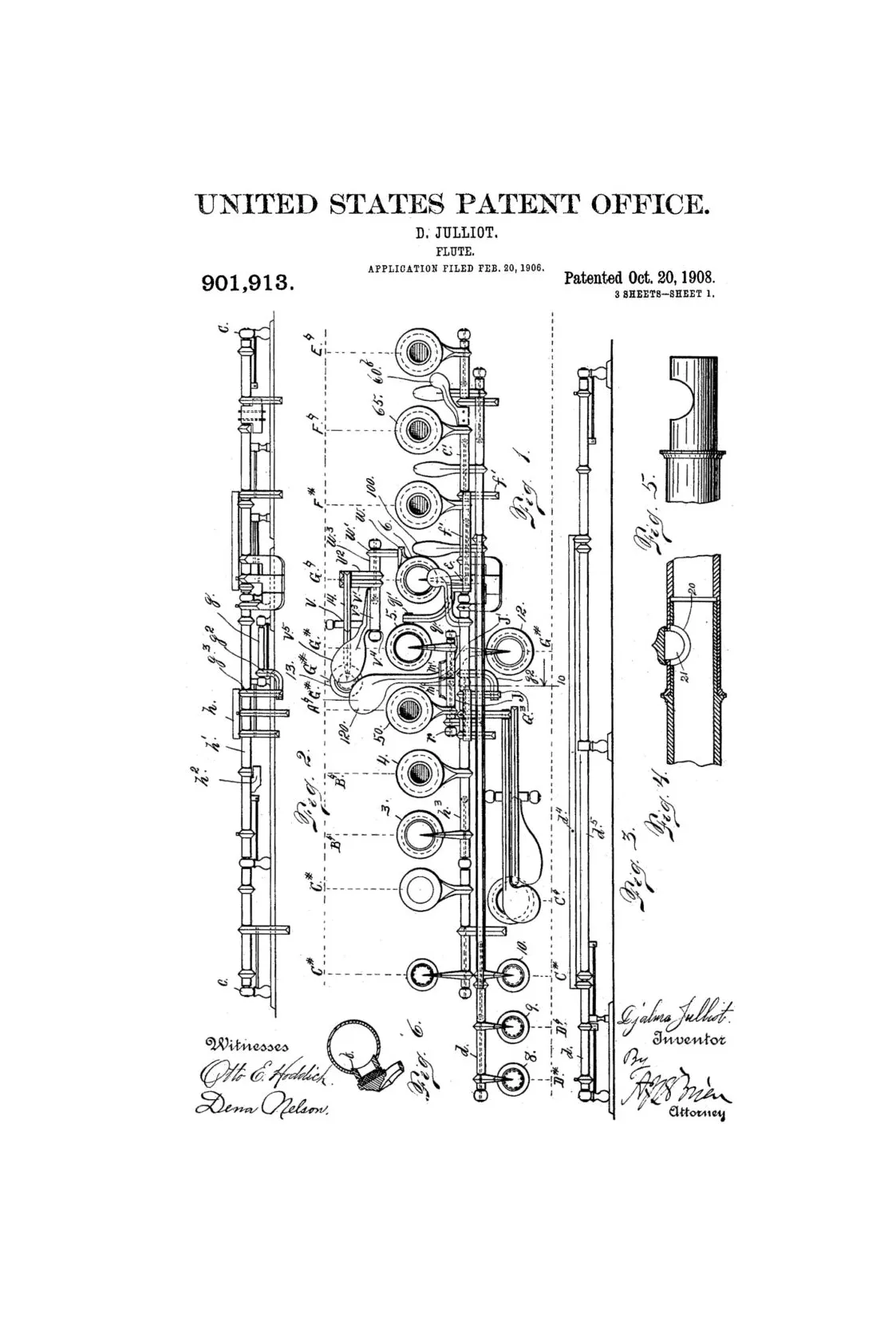 1908 Flute Patent - Patent Print, Wall Decor, Music Poster, Music Art, Musician Gift, Band Director Gift, Wind Instrument, Jazz Art,