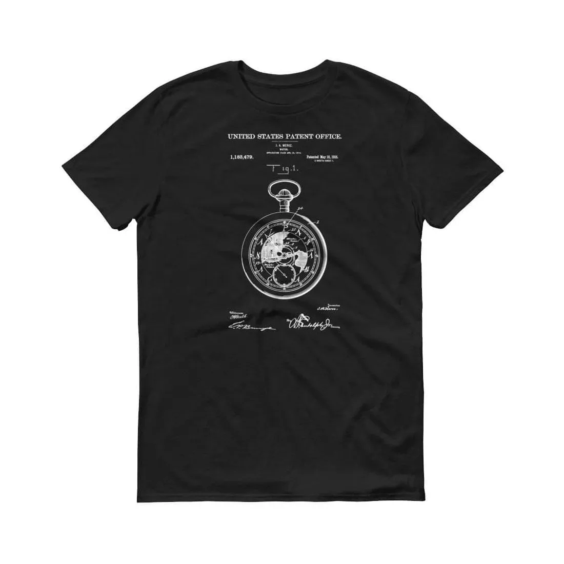 1916 Pocket Watch Patent T-Shirt - Old Patent t-shirt, Vintage Pocket Watch, Pocket Watch T-Shirt, Clock T-shirt, Watch T-Shirt, Old Watch