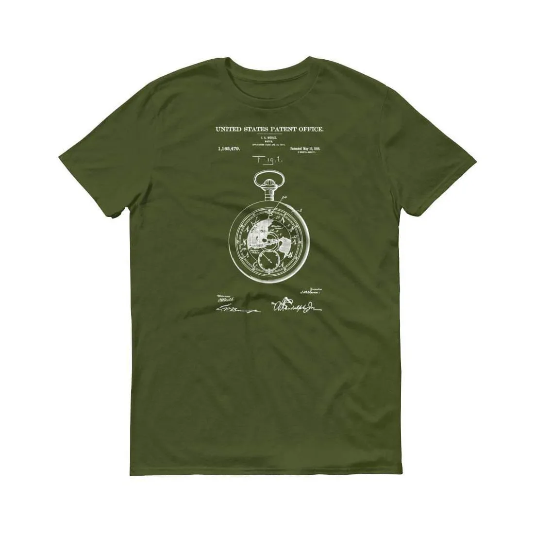 1916 Pocket Watch Patent T-Shirt - Old Patent t-shirt, Vintage Pocket Watch, Pocket Watch T-Shirt, Clock T-shirt, Watch T-Shirt, Old Watch
