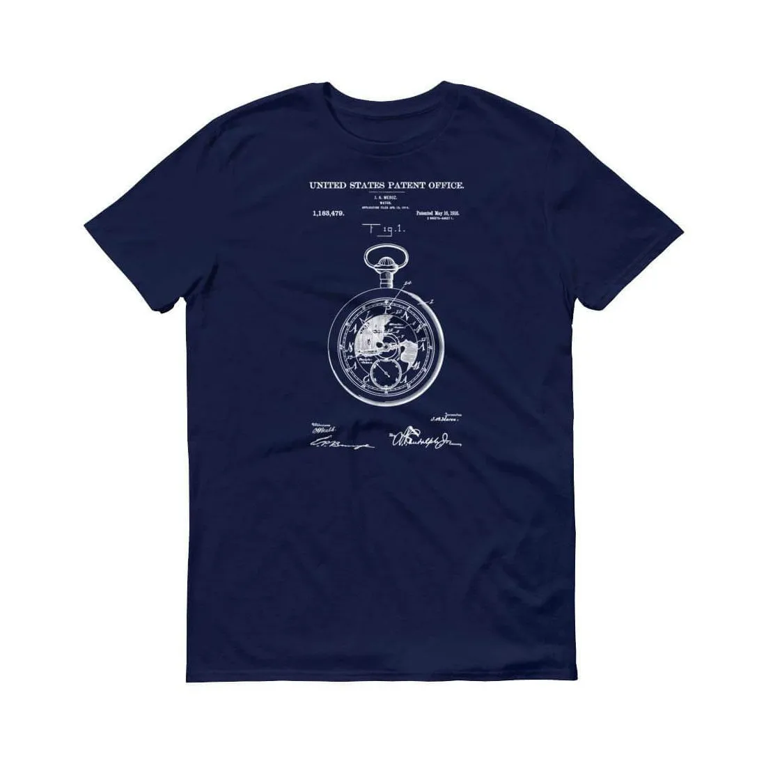 1916 Pocket Watch Patent T-Shirt - Old Patent t-shirt, Vintage Pocket Watch, Pocket Watch T-Shirt, Clock T-shirt, Watch T-Shirt, Old Watch