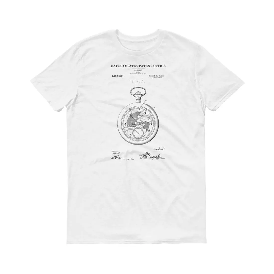 1916 Pocket Watch Patent T-Shirt - Old Patent t-shirt, Vintage Pocket Watch, Pocket Watch T-Shirt, Clock T-shirt, Watch T-Shirt, Old Watch