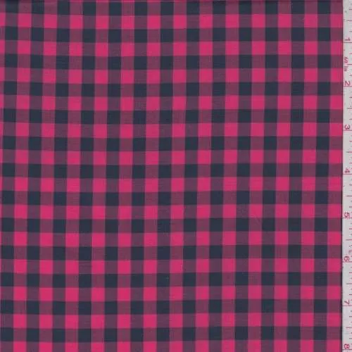 4 YD PC-Coral Red/Black Check Cotton Shirting Fabric