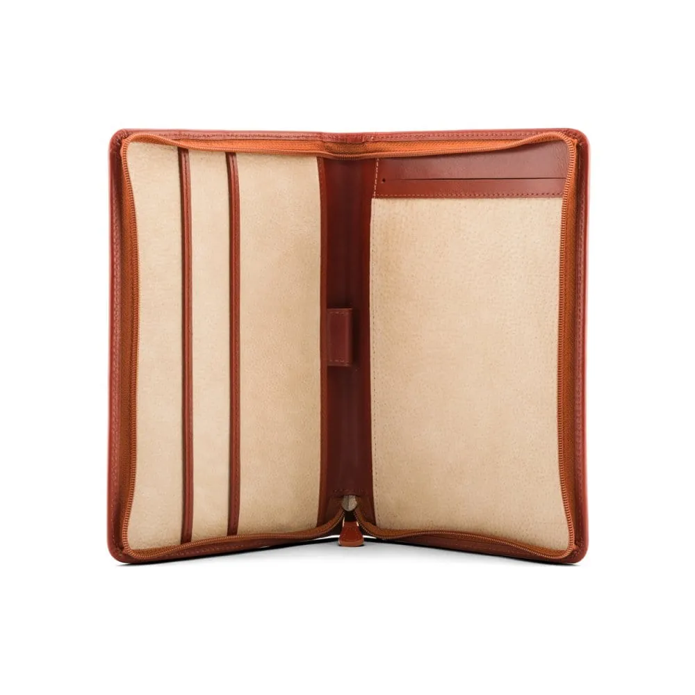 A5 Zip Around Leather Folder - Light Tan