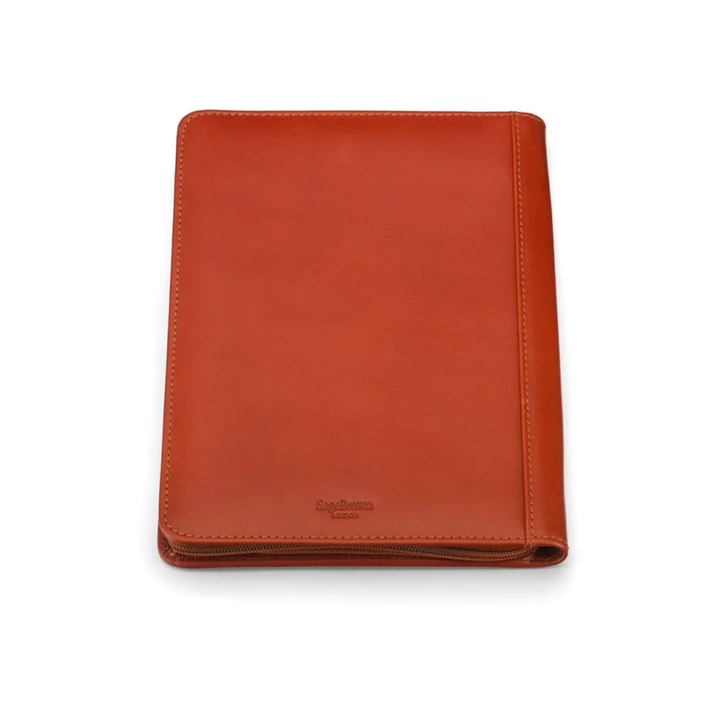 A5 Zip Around Leather Folder - Light Tan