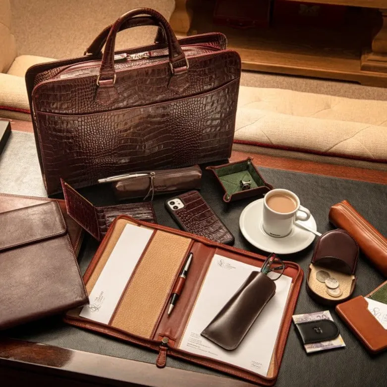 A5 Zip Around Leather Folder - Light Tan
