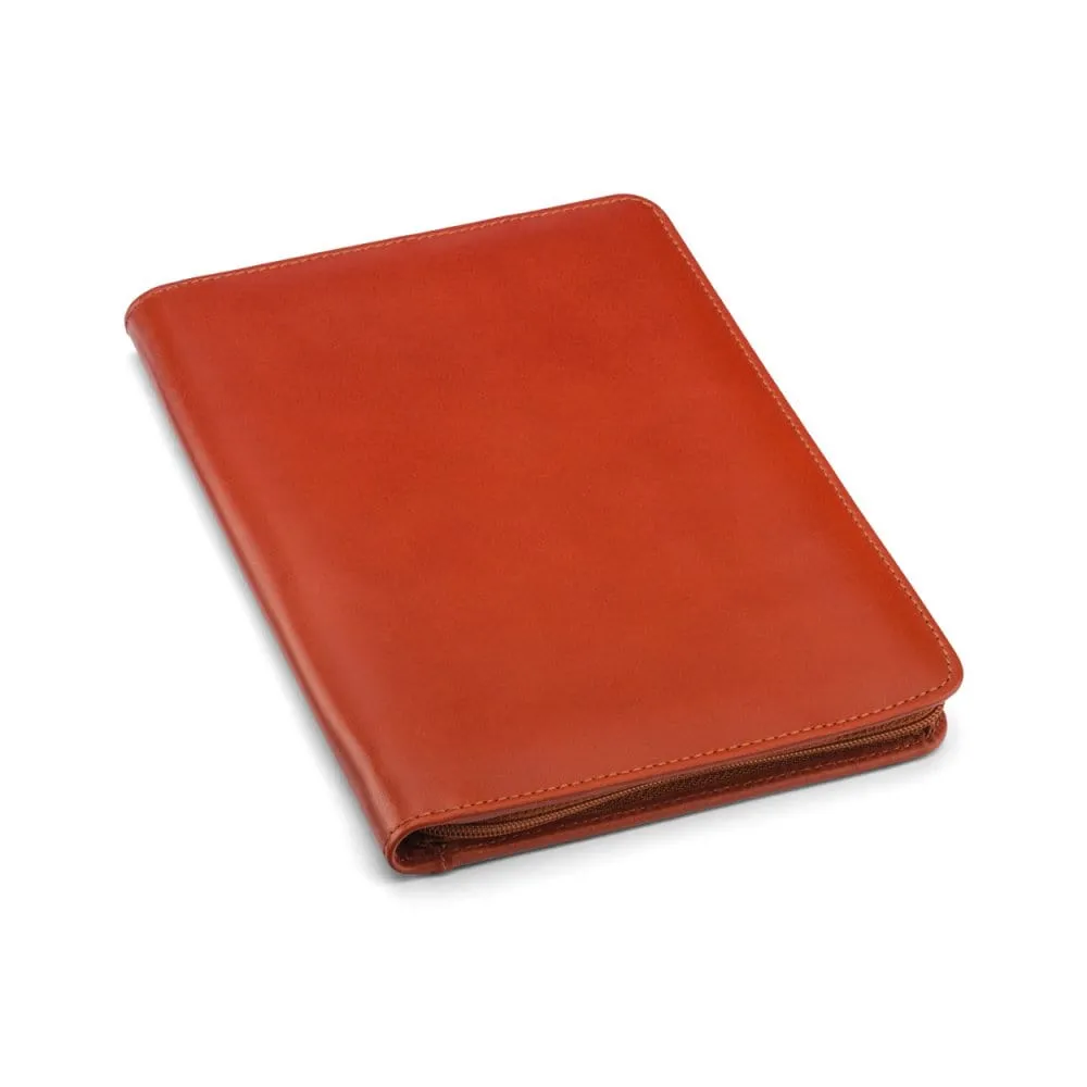 A5 Zip Around Leather Folder - Light Tan