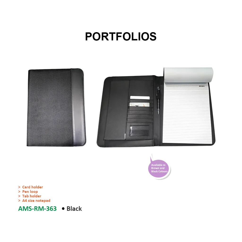 AMS-RM-363 • Black  - PU Leather portfolio