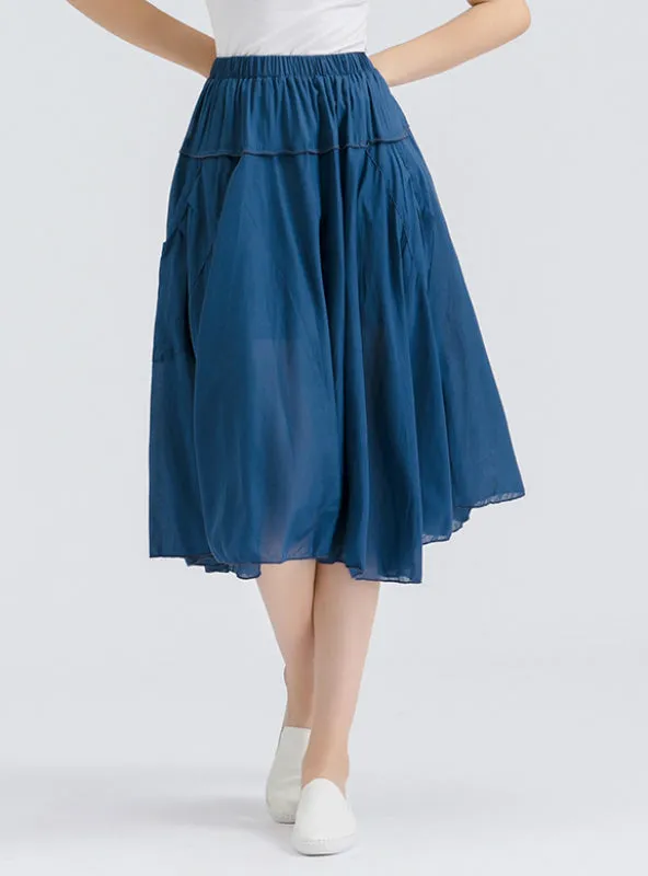 Art Pleated Double-necked Cotton Solid-color Dress