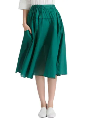 Art Pleated Double-necked Cotton Solid-color Dress