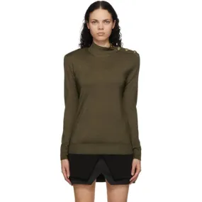Balmain Khaki Wool and Silk Turtleneck