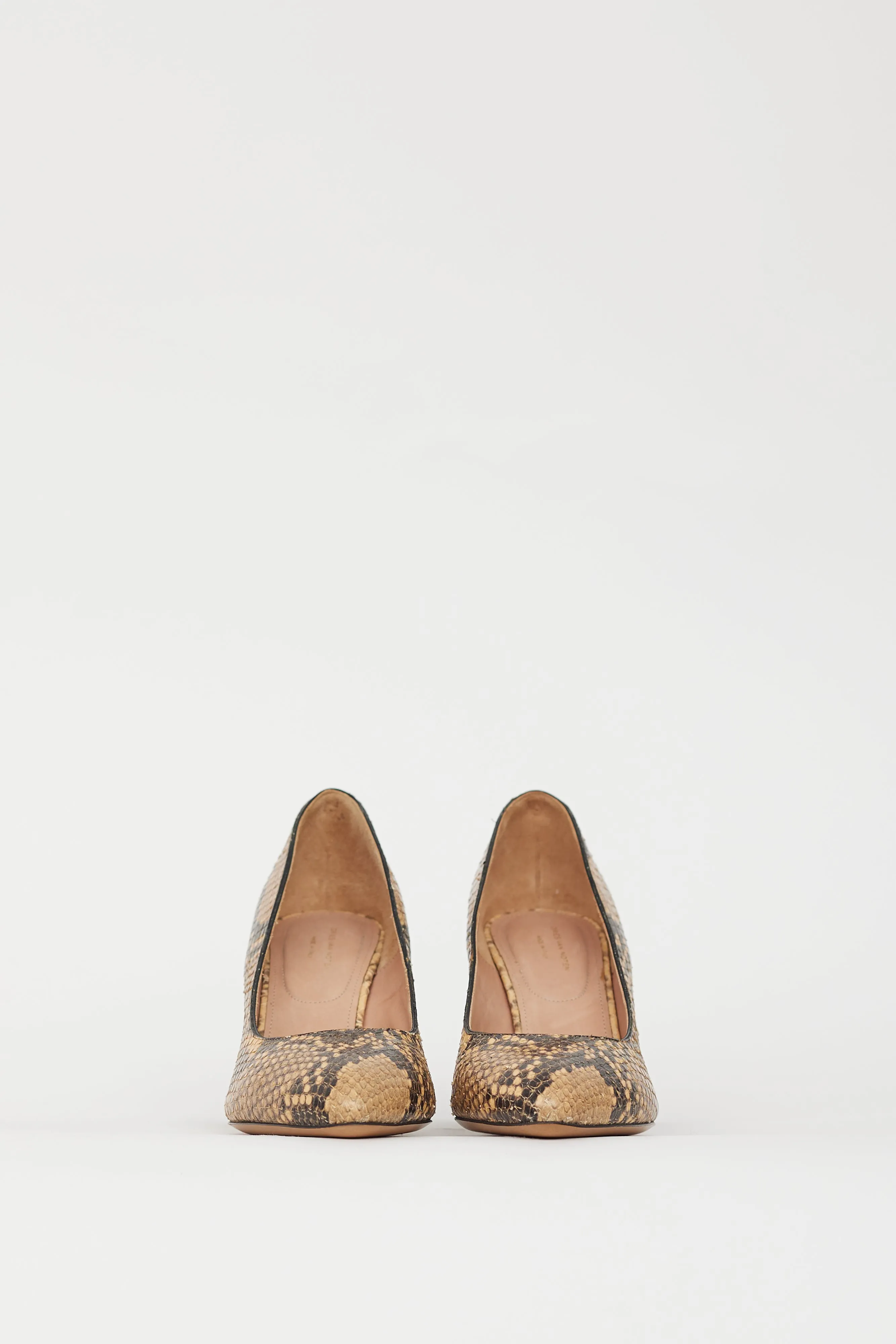 Beige & Brown Embossed Leather Pump