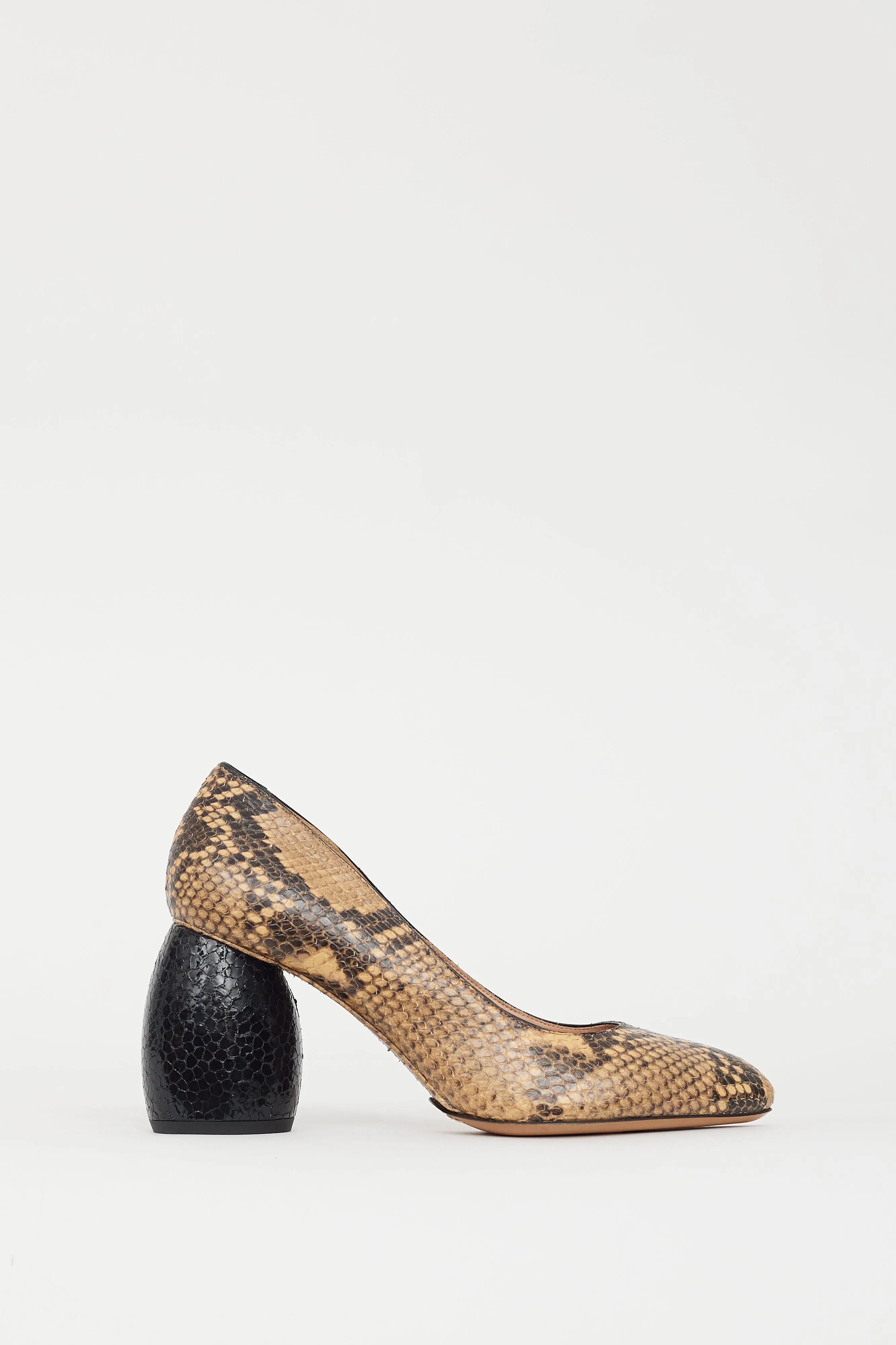 Beige & Brown Embossed Leather Pump