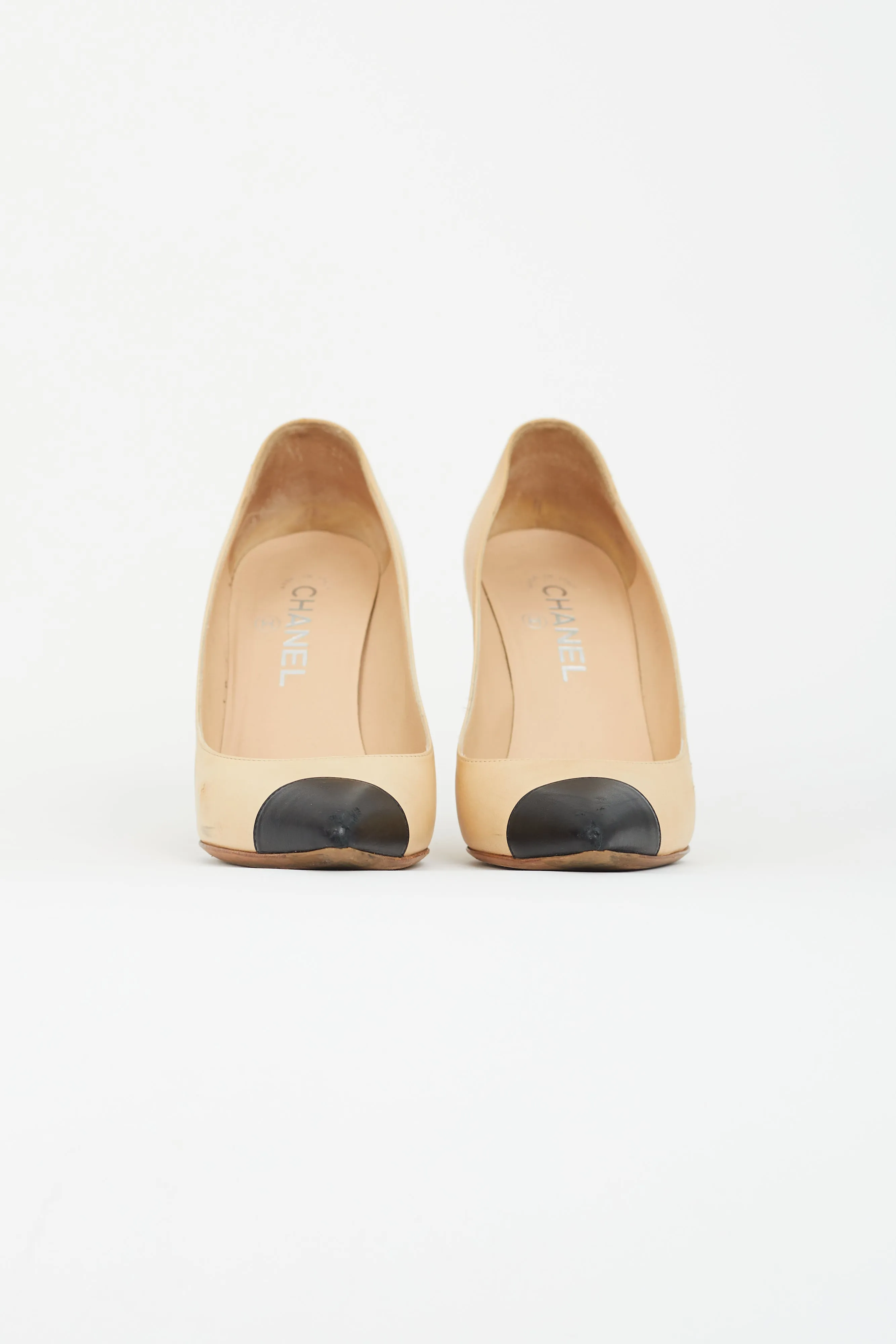 Beige Leather Knotted Heel Pump