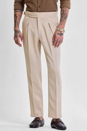 Beige Slim Fit Stretch Trousers