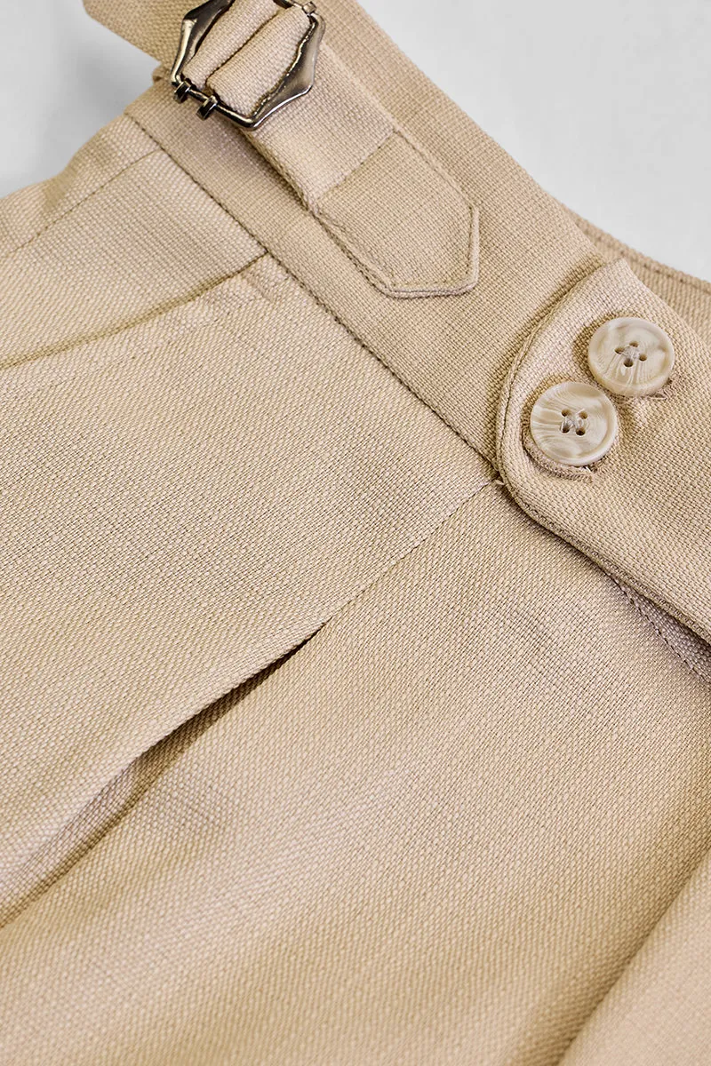 Beige Slim Fit Stretch Trousers