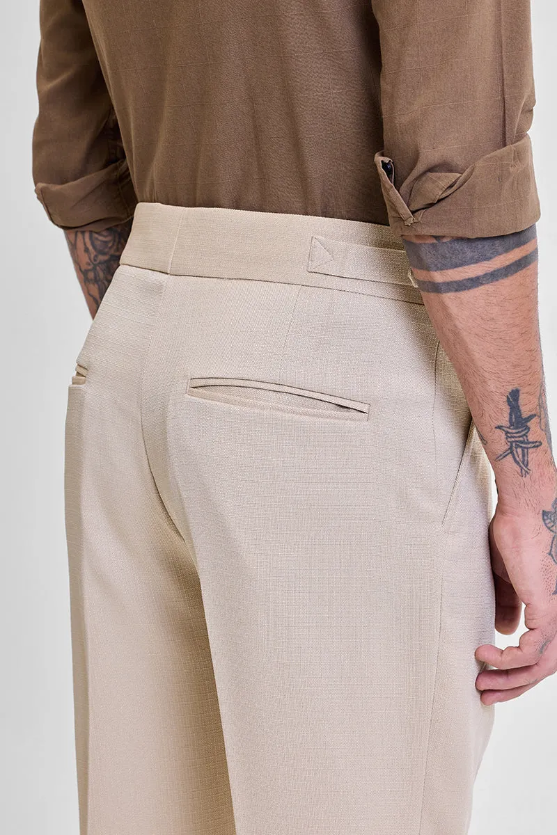 Beige Slim Fit Stretch Trousers