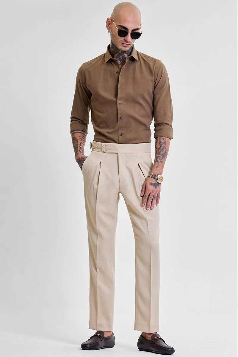 Beige Slim Fit Stretch Trousers
