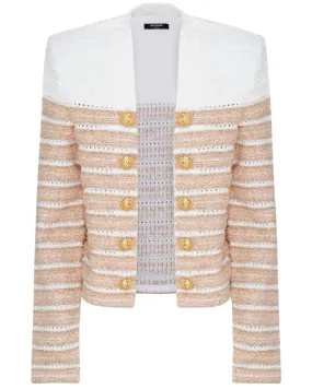 Beige Stripe Side To Side Spencer Tweed Jacket