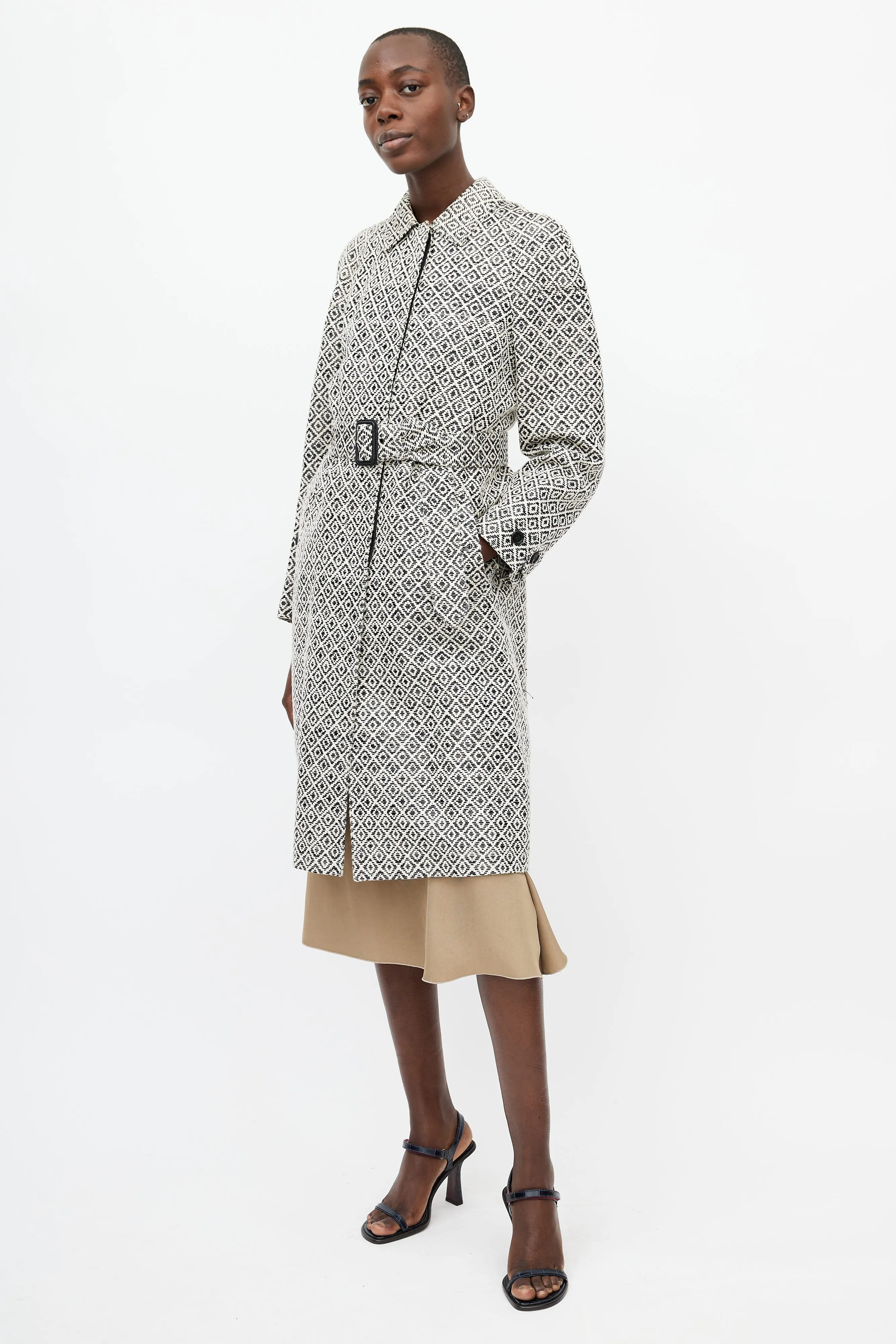 Black & White Geometric Print Coat
