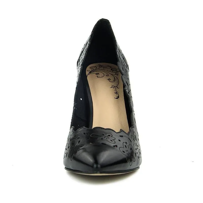 Black Cut Out High Heels Pointed Toe Sexy Slip on Black Pumps