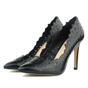 Black Cut Out High Heels Pointed Toe Sexy Slip on Black Pumps