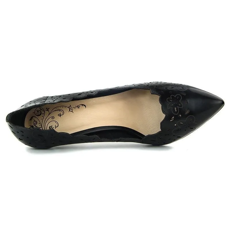 Black Cut Out High Heels Pointed Toe Sexy Slip on Black Pumps