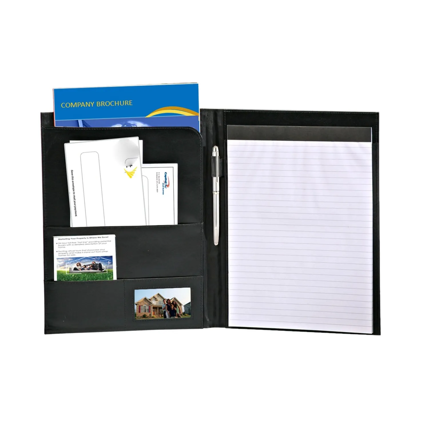 Black Leather Portfolio with Writing Accessories