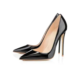 Black Patent Leather Pointed Toe Sexy Stiletto Heel Pumps