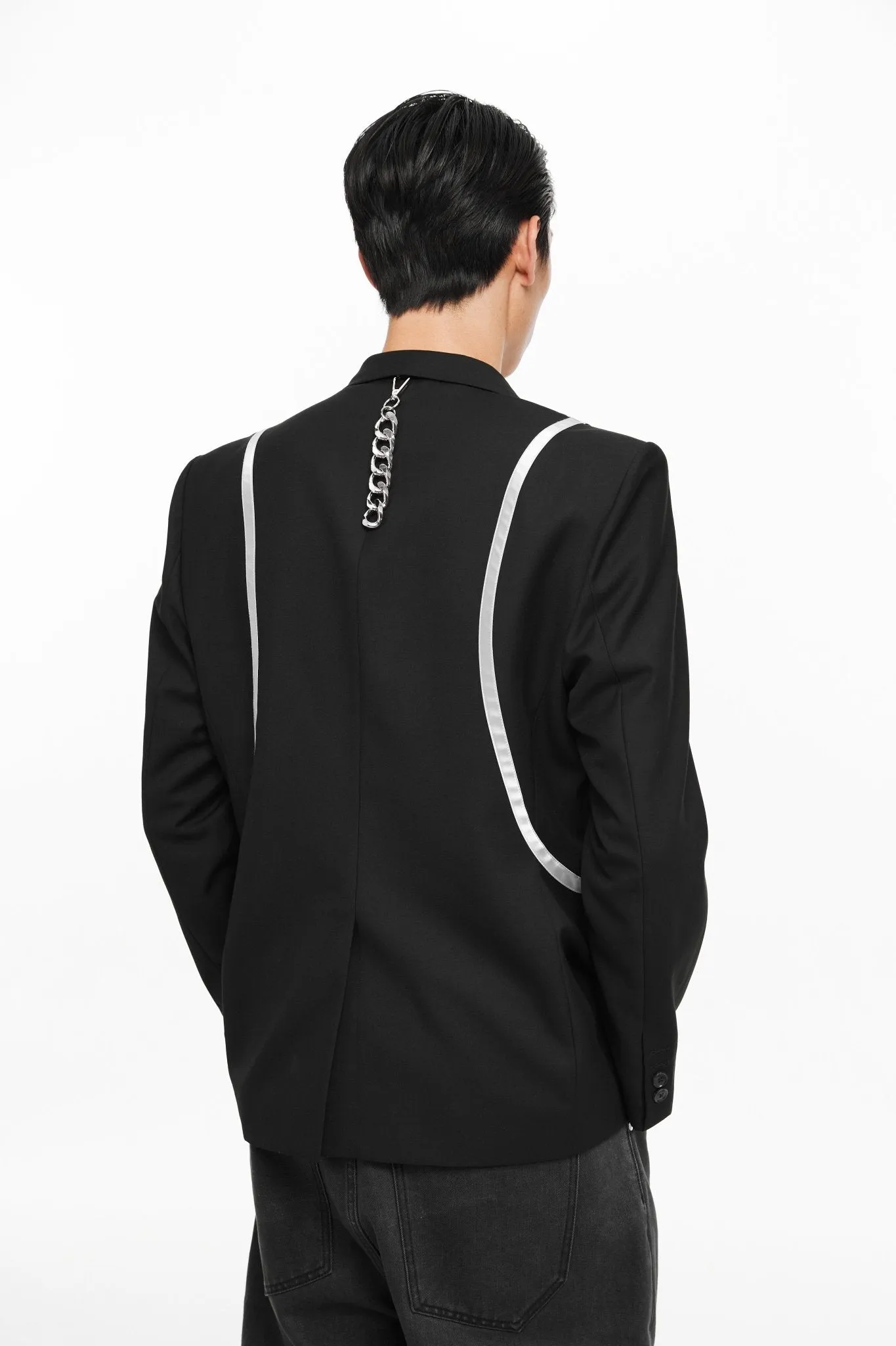 Black Structured Line Spliced Double-Breasted Suit