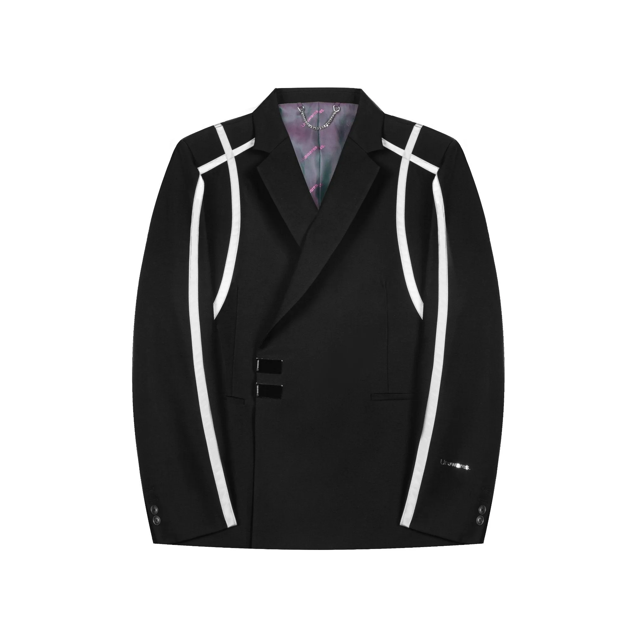 Black Structured Line Spliced Double-Breasted Suit