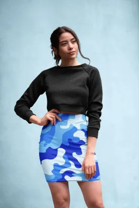 Blue Camo 2 Pencil Skirt