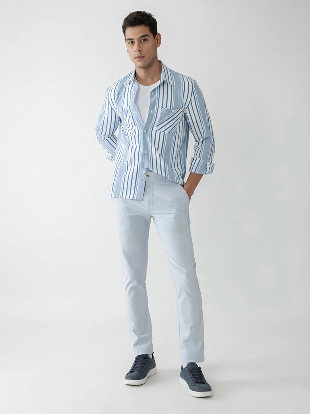 Blue Solid Slim Fit Trouser