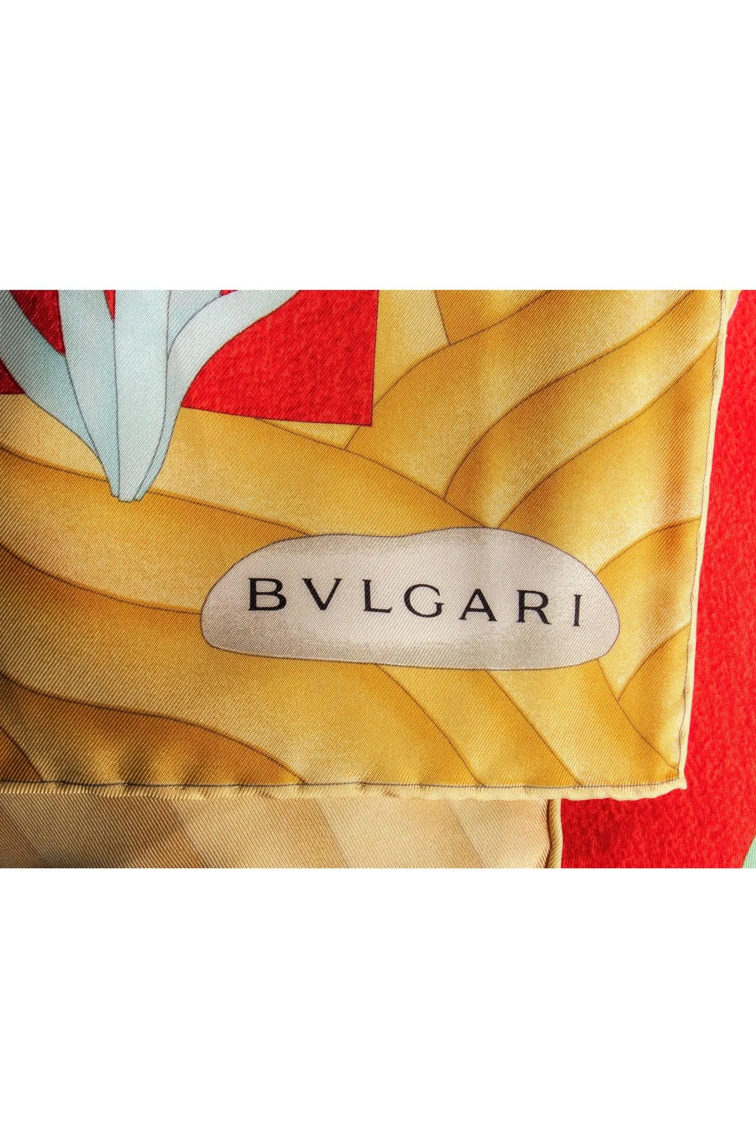 Bvlgari - Red & Golden Silk Fish Print Scarf