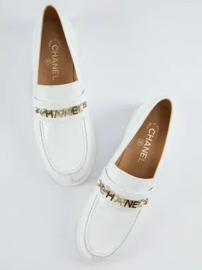 Chanel Shiny Patent Calfskin Loafers (White)