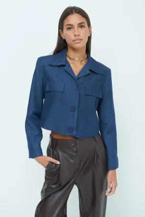 Classic cropped denim jacket with button-up closure wholesale