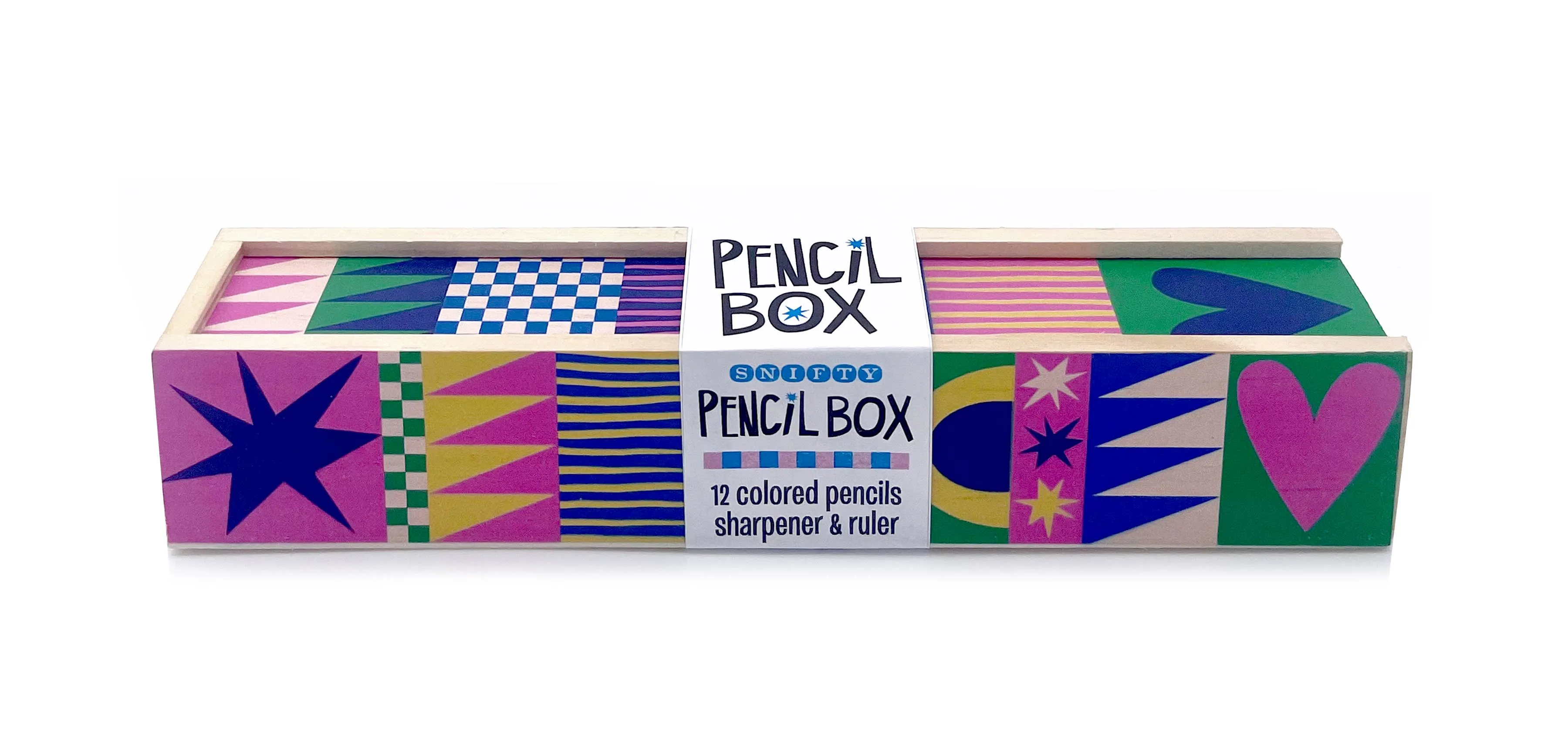 geo love pencil box   colored pencils