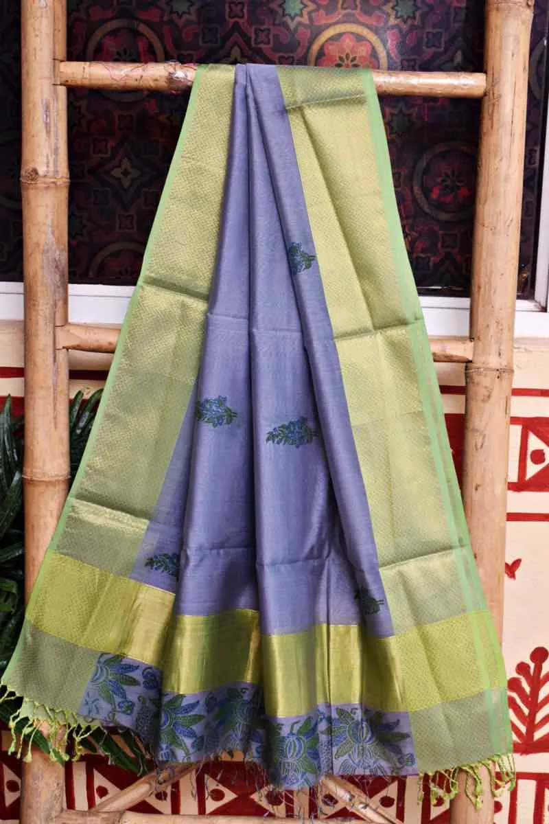 Green Block Printed Maheshwari Silk Two Piece Set
