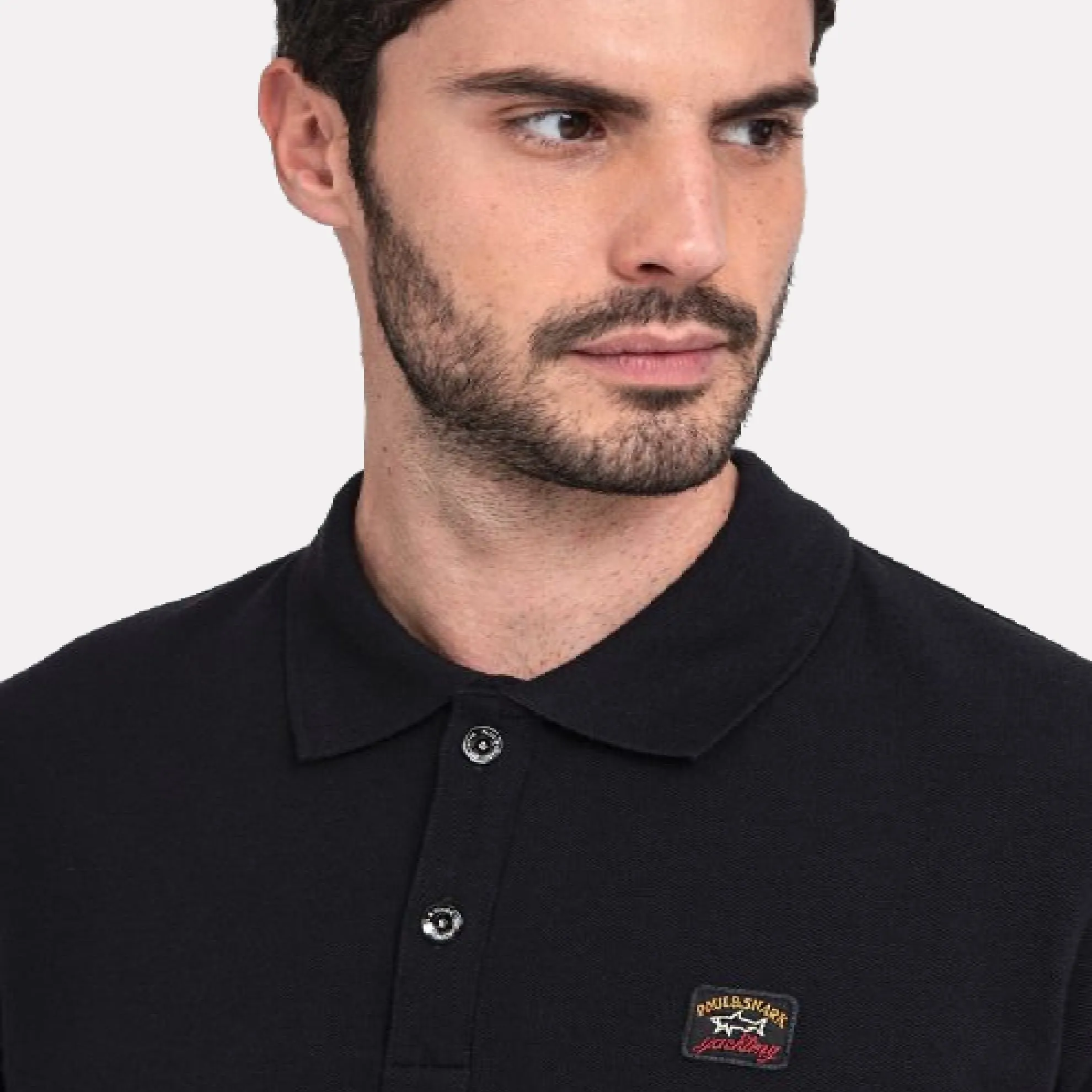 Heritage Logo Cotton Pique Polo Shirt with Open Sleeve / Black