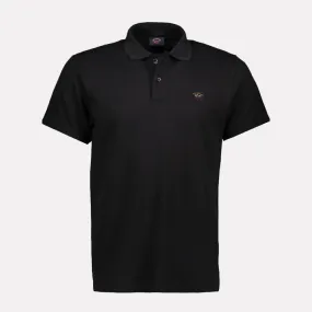Heritage Logo Cotton Pique Polo Shirt with Open Sleeve / Black